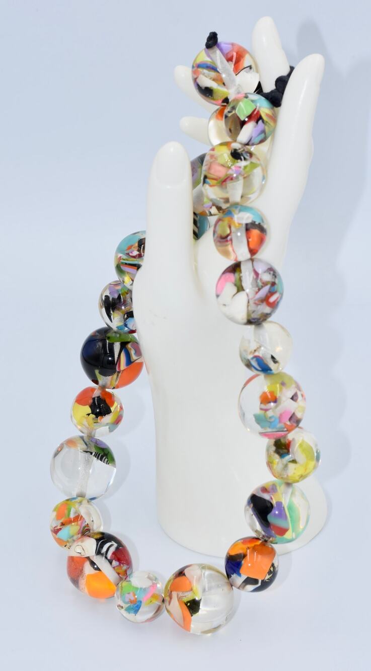 Jackie Brazil "Lola" Cascade Multi-Size Resin Lucite Abstract Spheres Necklace